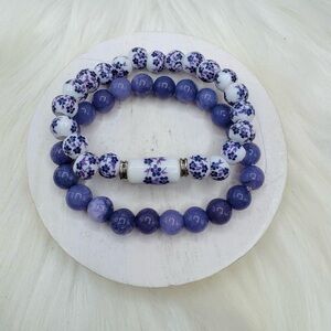 Purple Duo w/ Ceramic Chinese Style Beaded Bracelets for small wrist sizes